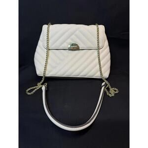 Liz Claiborne Shoulder Bag Womens White Quilted Chain Strap Purse Gold Hardware